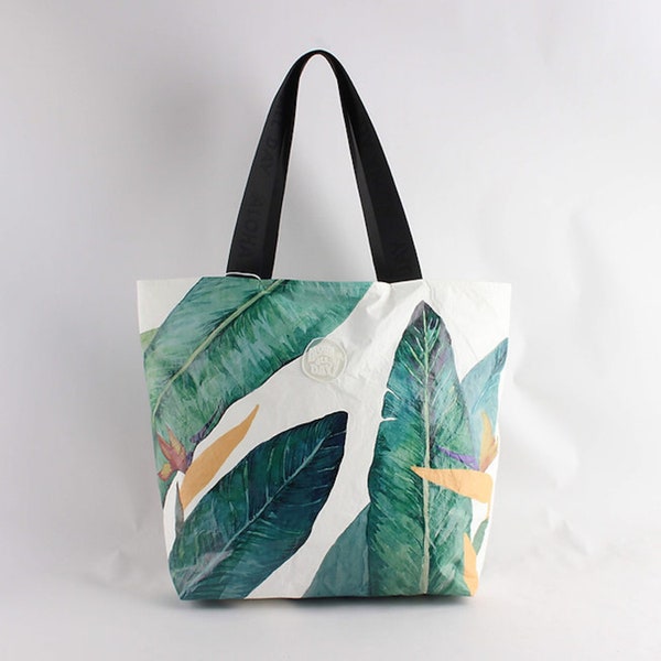 Hawaiian Water Color, Bird of Paradise Tyvek Tote Bag, Beach Bag, Travel Bag, Diaper Bag, expandable bag, trolley sleeve bag, - Splash Proof
