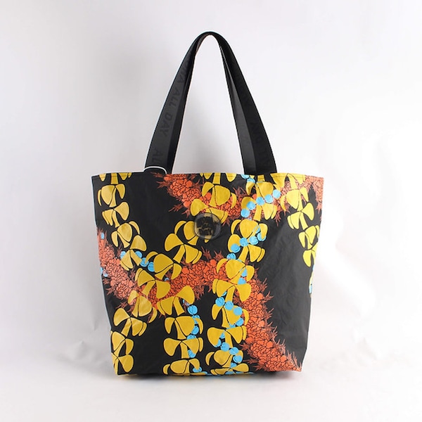 Hawaiian Lei in Black Tyvek Tote Bag, Beach Bag, Travel Bag, Diaper Bag - Splash Proof