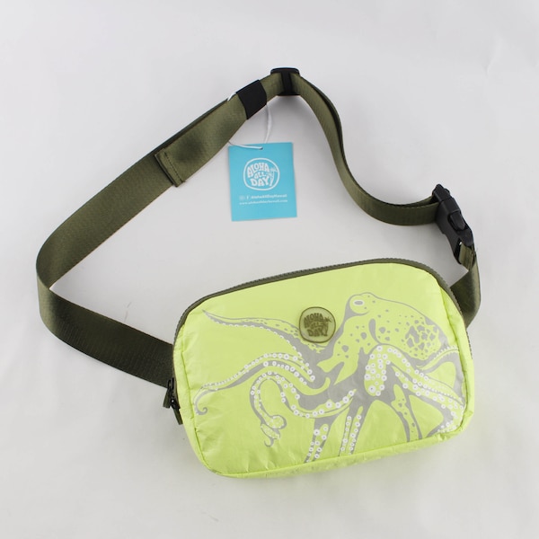 Hawaiian He'e (Octopus) Hip Pack, Fanny Pack, Crossbody Bag, Shoulder Bag in Neon Green - Splash Proof