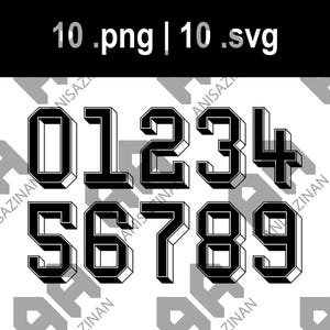 Retro Jersey Numbers 10 SVG + 10 PNG | Old School Jersey Numbers | Cut File for Cricut | Download for Cricut, Silhouette, Glowforge