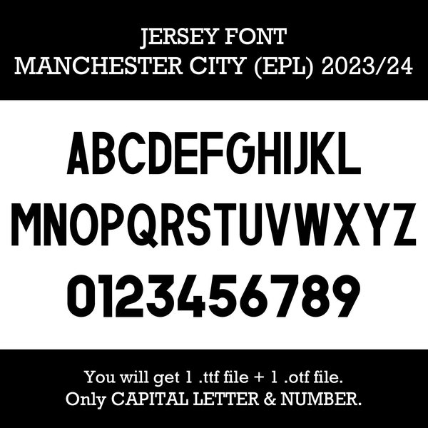 Manchester City 2023/24 Jersey Font | Soccer Font | Sport Font | 1 TTF + 1 OTF File | Digital Download