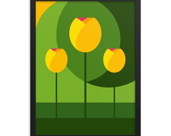 Yellow Tulips With Green Background | Large Floral | Large Flower | Framed poster