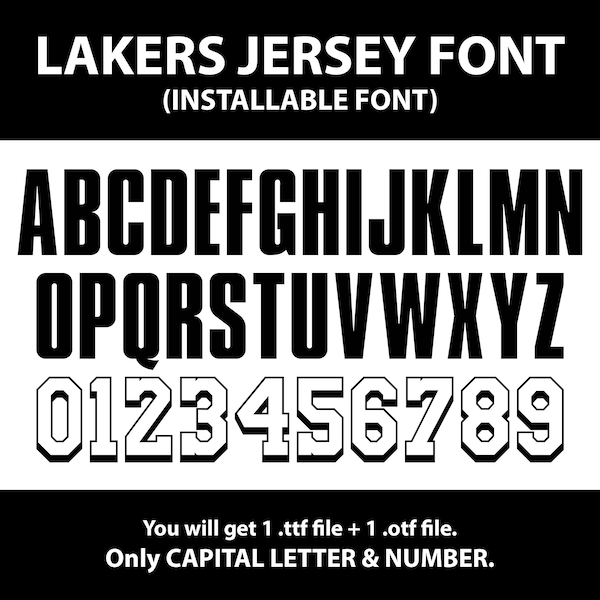 Lakers Jersey Font (Installable Font) | 1 TTF + 1 OTF File | Sports Font | Font Ttf Otf  | Download Ttf Otf Font | Font For Lakers Jersey