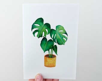 Monstera deliciosa plant lover greeting card | Watercolour illustration art print invitation (A6)