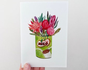 Tarjeta de felicitación botánica de Milo Australiana / Invitación de impresión de arte de ilustración de acuarela (A6)