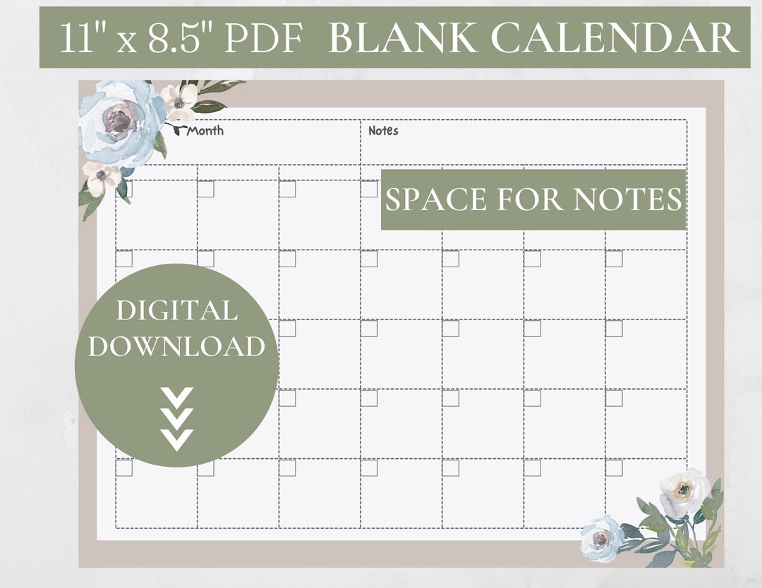 Blank Calendar Digital Download Letter Size Calendar - Etsy