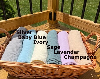 Double Gauze Cotton Muslin Baby Receiving Blankets, Swaddle Blanket, Adult Lap Blanket - Ready to Ship!