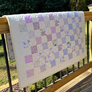 Springtime Handmade Baby Girl Quilt, Patchwork Baby Girl Blanket, Table Topper  (38"x40")  Ready to Ship!