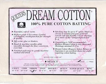 Quilters Dream Cotton THROW SIZE NATURAL - 100% Cotton Batting Select Mid Loft  (60x60)