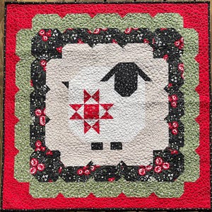 Handmade Christmas Wooly Sheep Baby Quilt, Heirloom Baby Blanket, Wall Hanging or Table Topper (40x40) Ready to Ship!