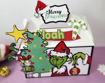 Christmas two b-day grinch, grinch favor box, grinch Christmas gift box, party gift box. Christmas Grinch candy box, Grinchmas treat boxes.
