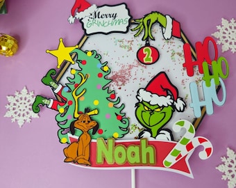 coustom grinch, Christmas two birthday grinch, grinch cake topper, grinch Christmas cake topper