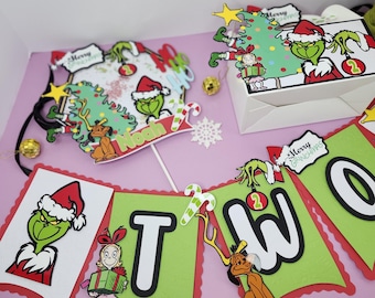 grinch Christmas banner, grinch banner, merry grinchmas, grinch garland, merry grinchmas banner, grinch happy birthday banner.