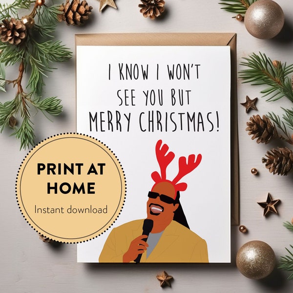 Carte de Noël drôle Stevie Wonder, carte de Noël imprimable, carte de vœux de culture pop pour la famille, carte pour maman, carte pour meilleur ami