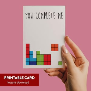 Tetris Love Card, Funny Valentine’s Day Card, You Complete Me Card, Anniversary Card for Partner, Gamer Love Card, Cute Pun Card