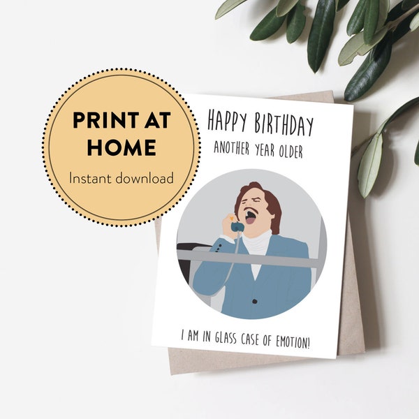 Anchorman Funny birthday card, Ron Burgundy birthday card for best friend, Getting old Card for boyfriend, Print at home card