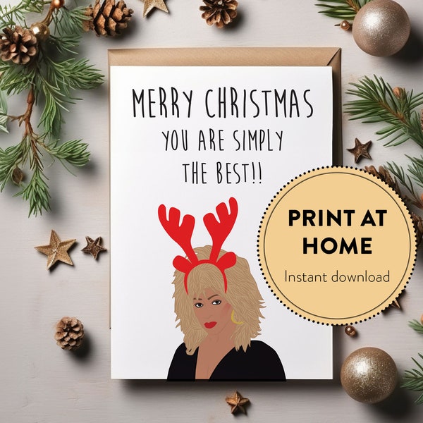 Tina Turner Funny Christmas card, Printable Christmas card, Pop Culture Holiday Card For boyfriend, Card for mum, Card for best friend