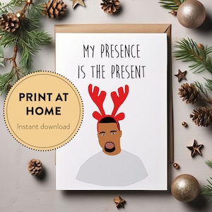 Tarjeta de Navidad divertida de Kanye West, tarjeta de Navidad imprimible, tarjeta navideña de cultura pop para novio, tarjeta de Navidad de rapero, Navidad de hip hop