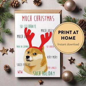 Funny doge meme Carte de Noël imprimable, Chien Shiba Inu, Carte de Noël animal chien mignon, Mème Internet, Carte pour les amateurs de mèmes de chien