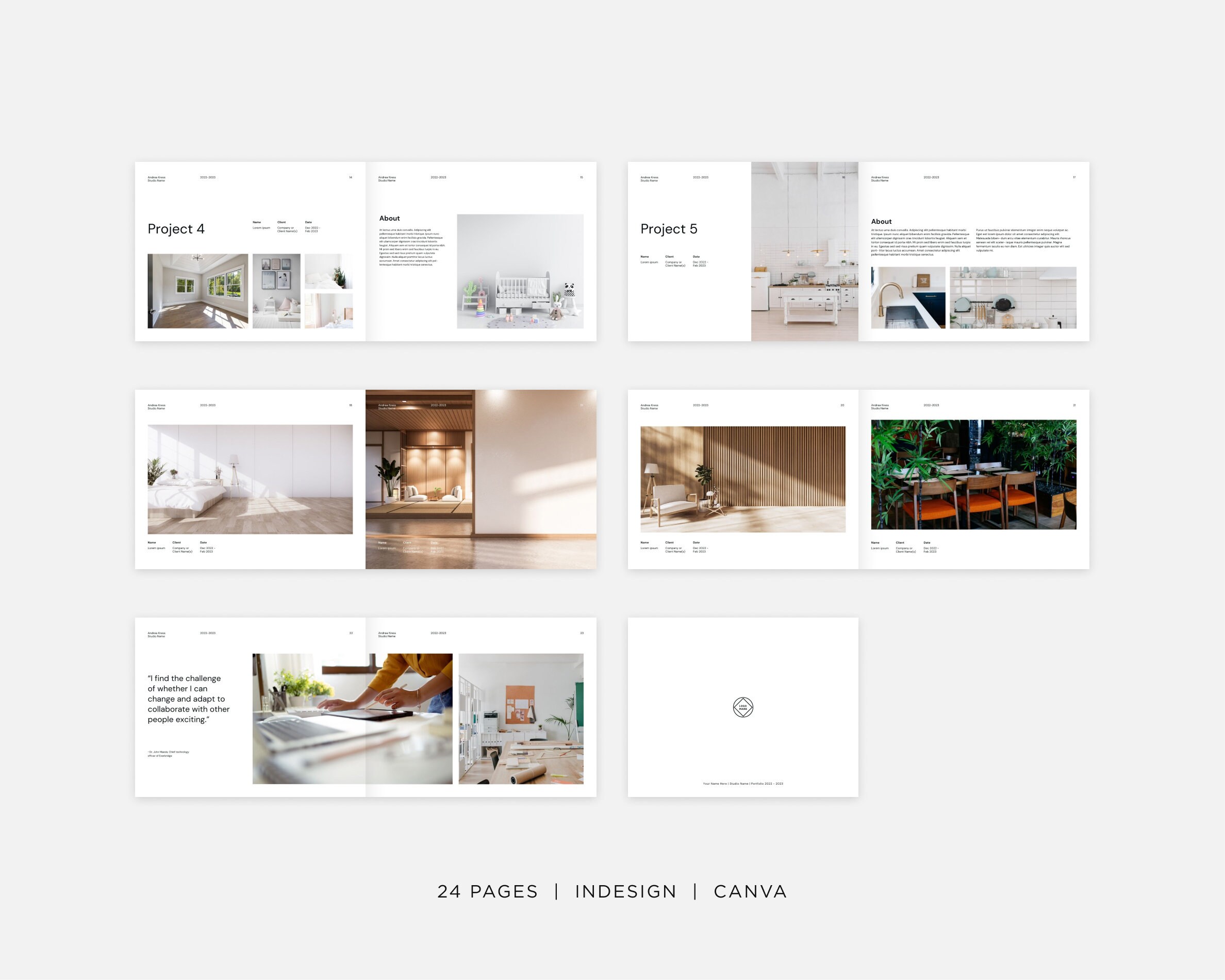 Clean Interior Design Portfolio Template, Canva & Indesign Portfolio ...