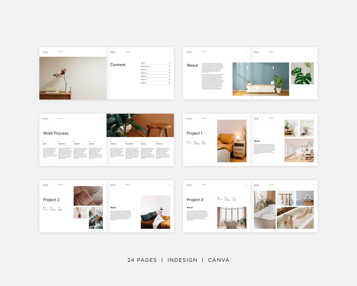 Clean Interior Design Portfolio Template, Canva & Indesign Portfolio ...