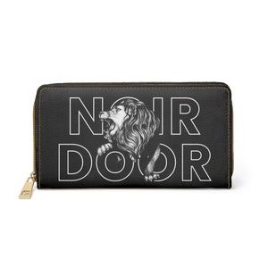 Cartera grande con cremallera alrededor, bolso de diseño de león, bolsillo de moneda de embrague floral boho, regalo para ella, material libre de crueldad, estética alternativa