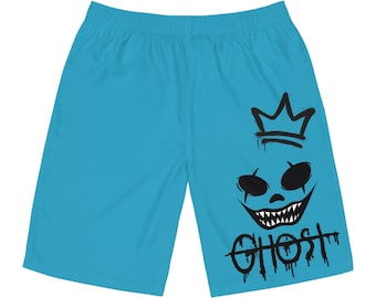 Men's Gothic Ghost Board Shorts, Blue Alternative Swimwear Summer Wear