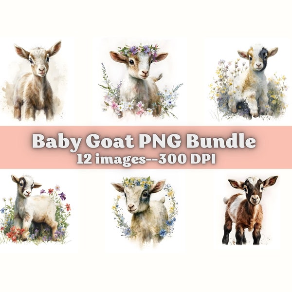 Baby Goat Clipart, Farm Animals PNG, Baby Goat PNG, Watercolor, Farm, Bundle, Clip Art, Baby, Birthday, Nursery, Baby Shower, Goat Clipart