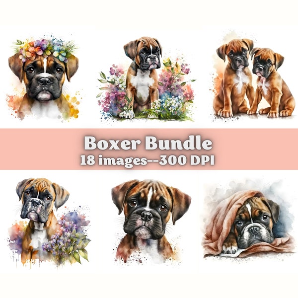 Boxer Puppy Clipart, Watercolor Boxer PNG, Cute Dog Clipart, Dog PNG, Dog Portrait, Boxer Breed Printable Wall Art, Clipart, Commercial Use