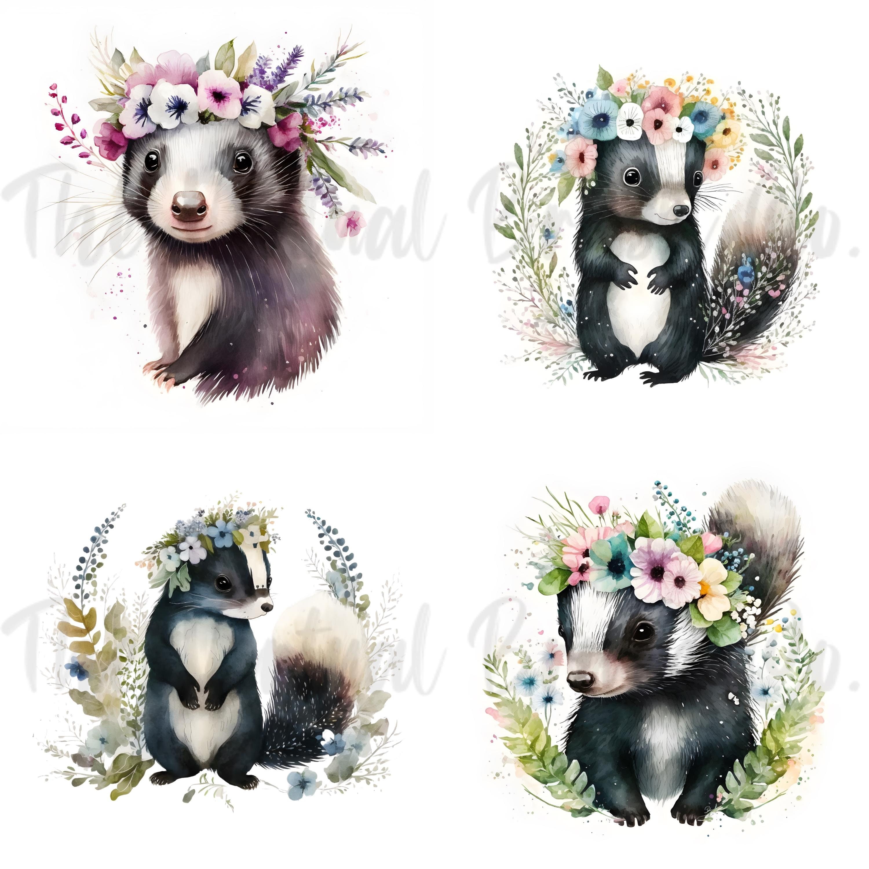 Woodland Animal PNG, Skunk Clip Art, Skunk PNG, Watercolor, Baby Skunk