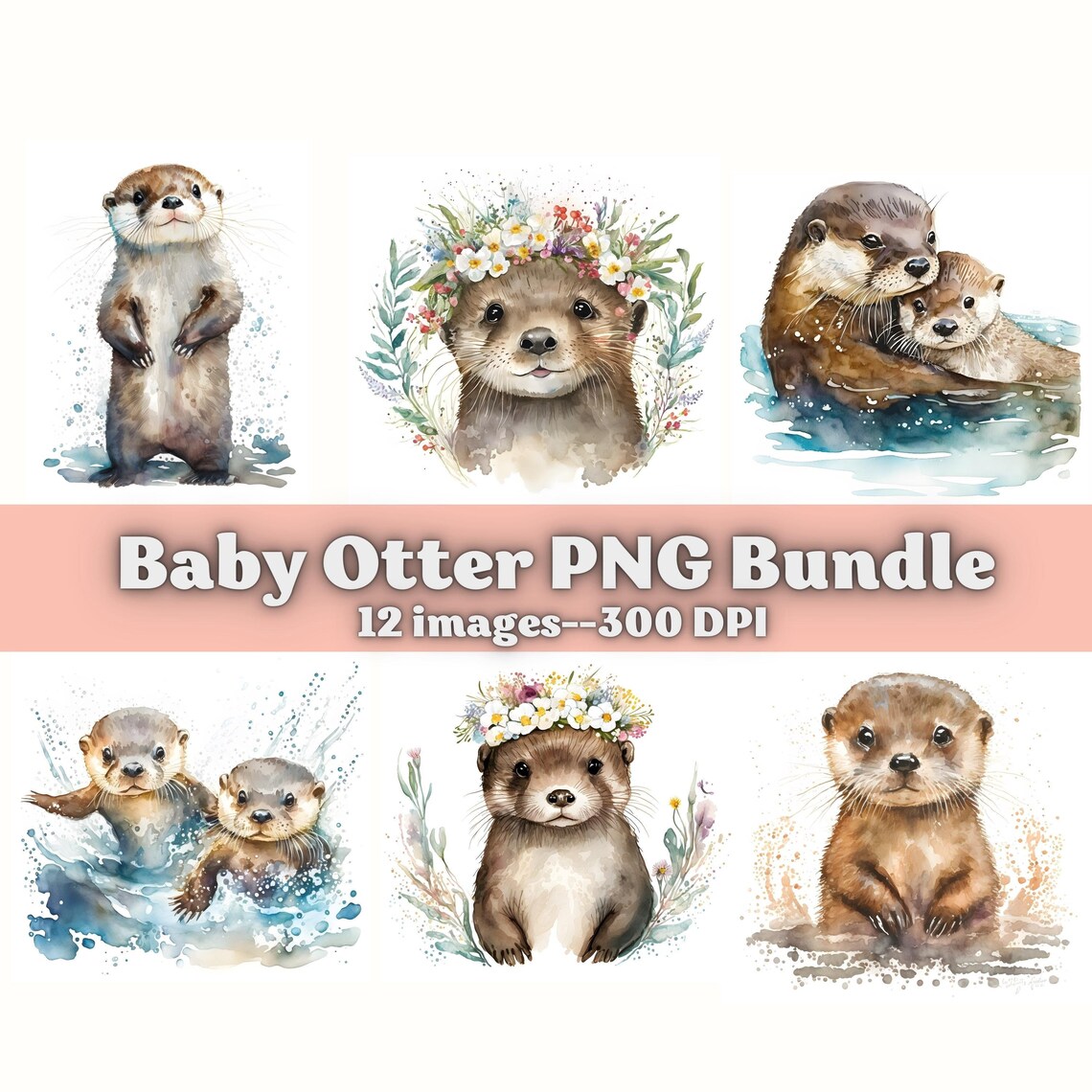 Woodland Animal PNG, Otter Clip Art, Otter PNG, Watercolor, Forest