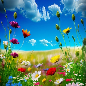 AI-Generated Art Print of a Meadow with Wildflowers