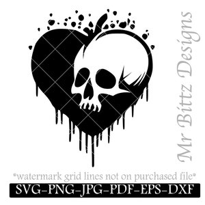 Serce z czaszką SVG sylwetka, stylizowane, serce walentynkowe, Cricut, plik do cięcia, plik na koszulkę, naklejka, pdf, eps, png, jpg.dxf, szablon, żelazko