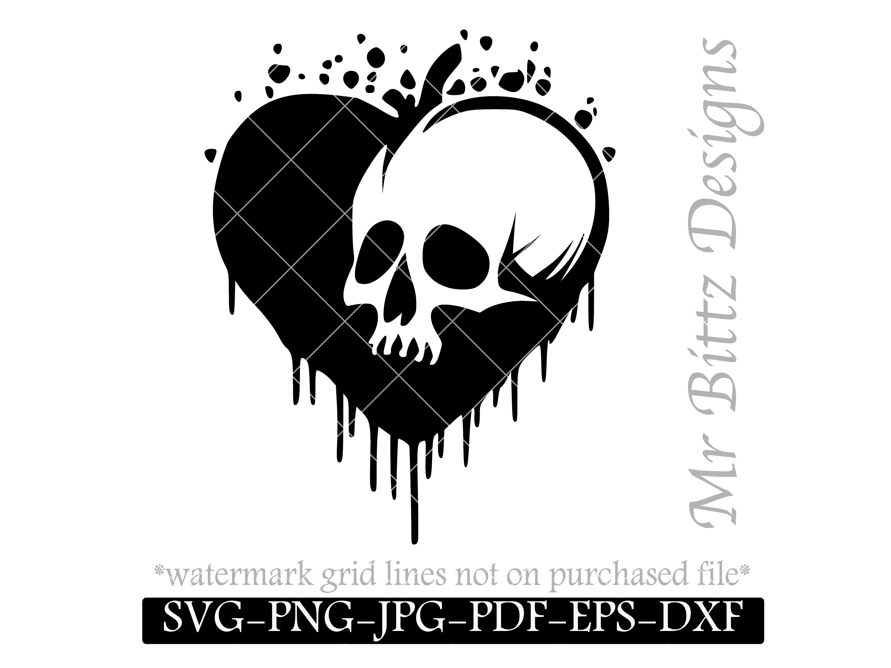 Heart With Skull SVG Silhouette, Stylized, Valentine Heart, Cricut