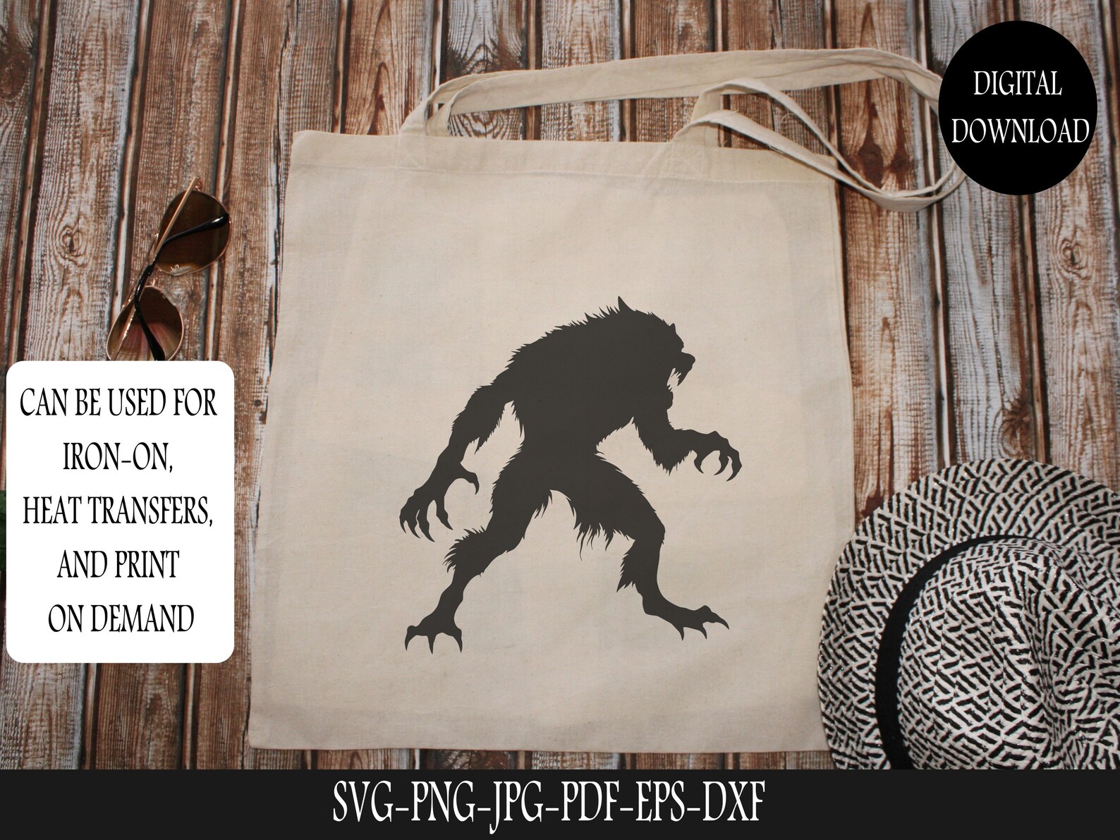 Werewolf SVG, Wolfman DIY Transfer Sticker, Iron on Graphic, Full Moon