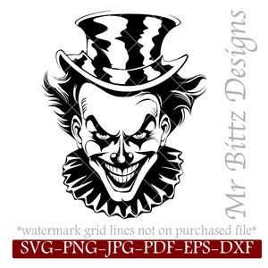 Payaso SVG, Evil Jester DIY Transfer Sticker, Hierro en gráfico, Plantilla, Silueta de terror, Decoración arlequín, Imagen descargable de payaso malvado