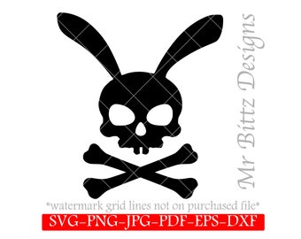 Easter Bunny Skull and Crossbones SVG, Evil Rabbit Silhouette JPG