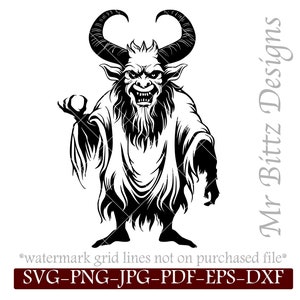 Krampus SVG, DIY Transfer Sticker, Iron on Demon Graphic, Fantasy Stencil, Christmas Devil, Imagen descargable, Stencil