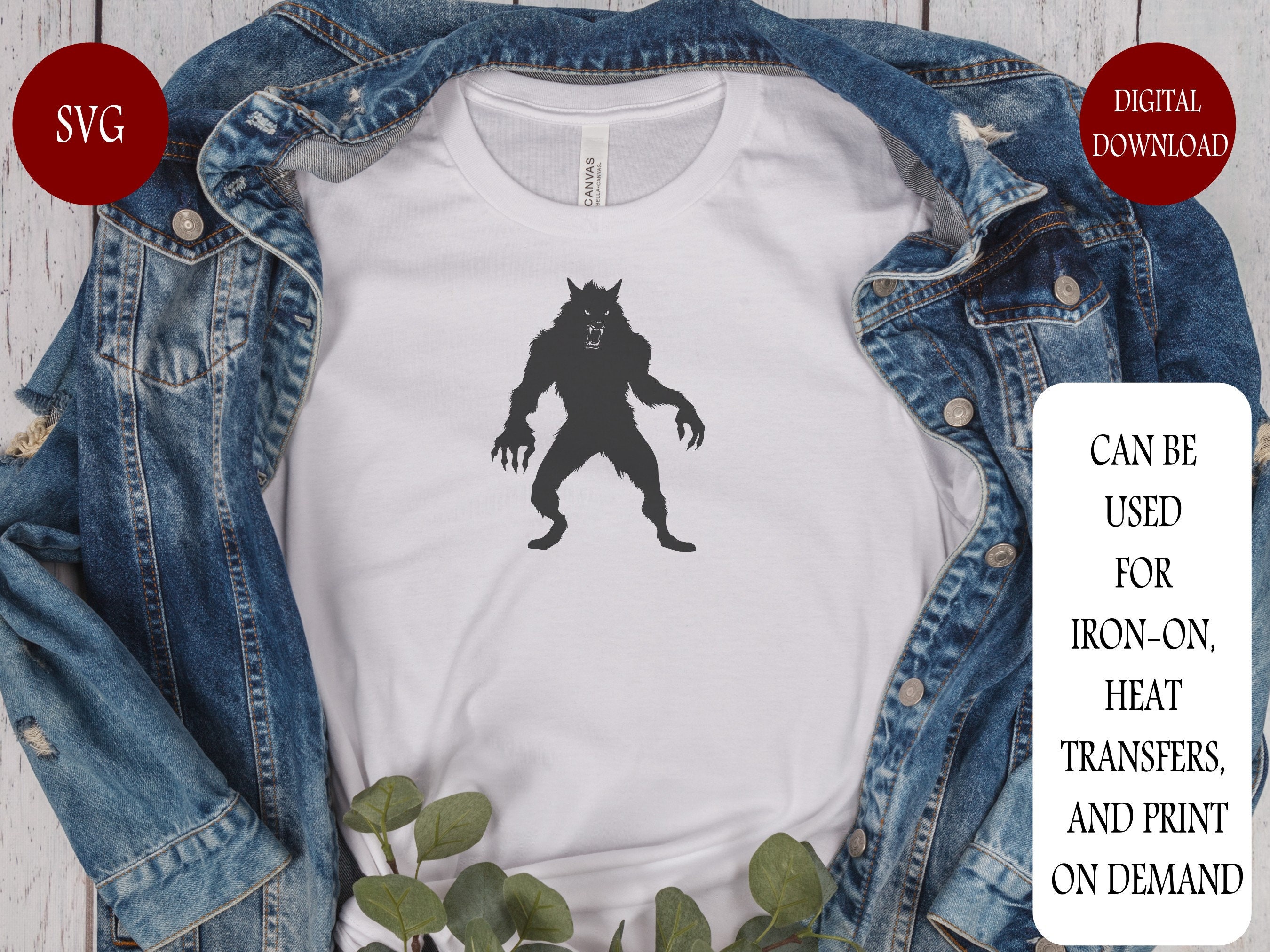 Werewolf SVG, Wolfman DIY Transfer Sticker, Iron on Graphic, Full Moon