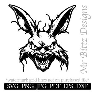 Bad Bunny SVG, Evil Rabbit Silhouette JPG, Angry Easter Bunny Pdf, Weird Rabbit Eps, Creepy Cottontail Cricut archivo, Archivo artesanal, Easterween