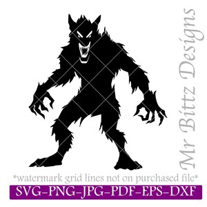 Werwolf SVG, Wolfsmann DIY Transfer Sticker, Eisen auf Grafik, Vollmond Fantasy Schablone, herunterladbares Bild, Gothic Dekor, Halloween Bild