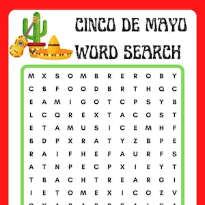 Cinco De Mayo Word Search, Printable, Instant Download, PDF