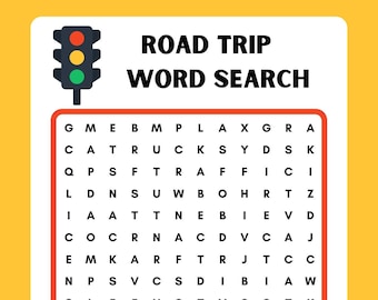 Può includere: Un cruciverba a tema viaggio su strada con un semaforo. Il puzzle include parole come autostrada, traffico e motel. Lo sfondo è giallo e bianco.