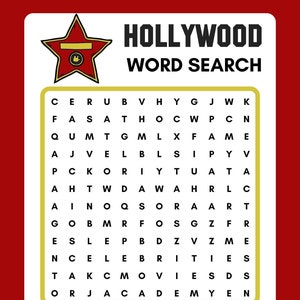 Hollywood Word Search, Printable, Instant Download, PDF