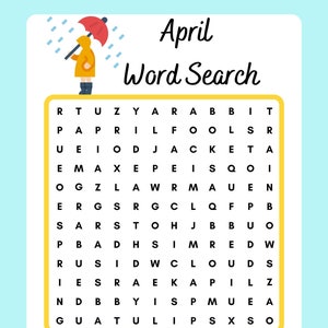 April Word Search, Printable, Instant Download, PDF