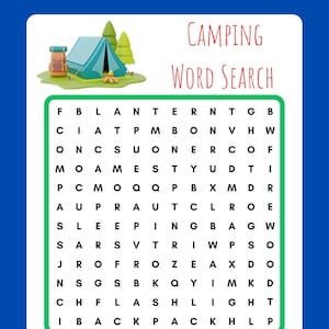Camping Word Search, Printable, Instant Download, PDF