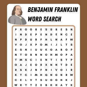 Pesquisa de palavras de Benjamin Franklin, para impressão, download instantâneo, PDF