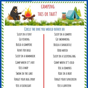Camping This Or That, Instant Download, Printable, PDF