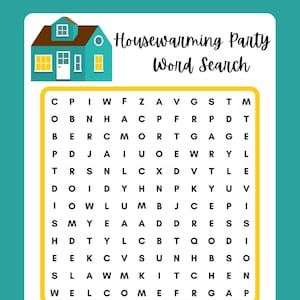 Housewarming Party Word Search, Printable, Instant Download, PDF
