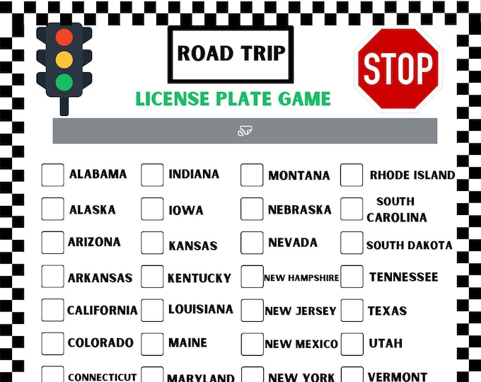 Road Trip License Plate Game Printable PDF Etsy